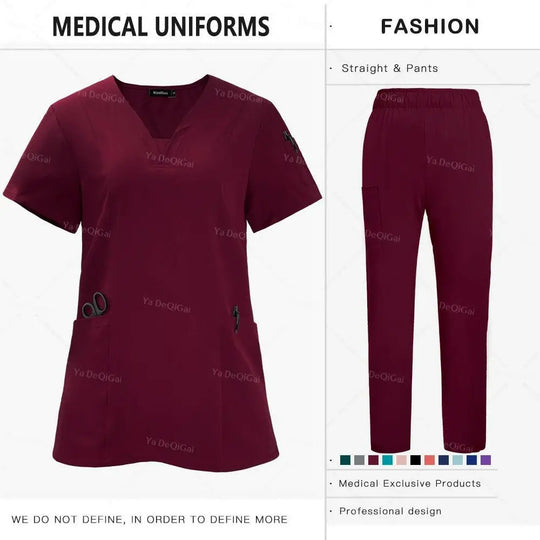 Tissu de qualité supérieure anti-plis Uniformes cliniques Uniformes d'infirmières lavables Ensemble de blouses chirurgicales Poches Pantalon droit