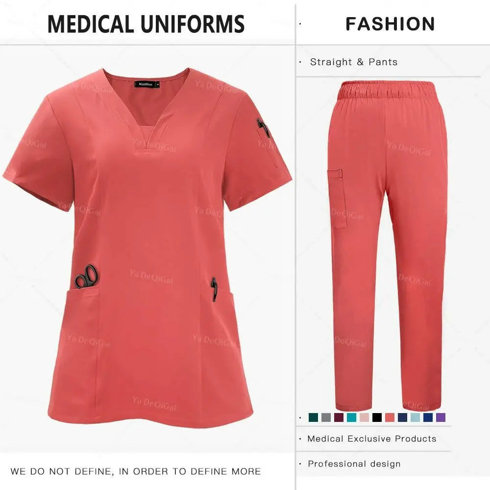 Tissu de qualité supérieure anti-plis Uniformes cliniques Uniformes d'infirmières lavables Ensemble de blouses chirurgicales Poches Pantalon droit