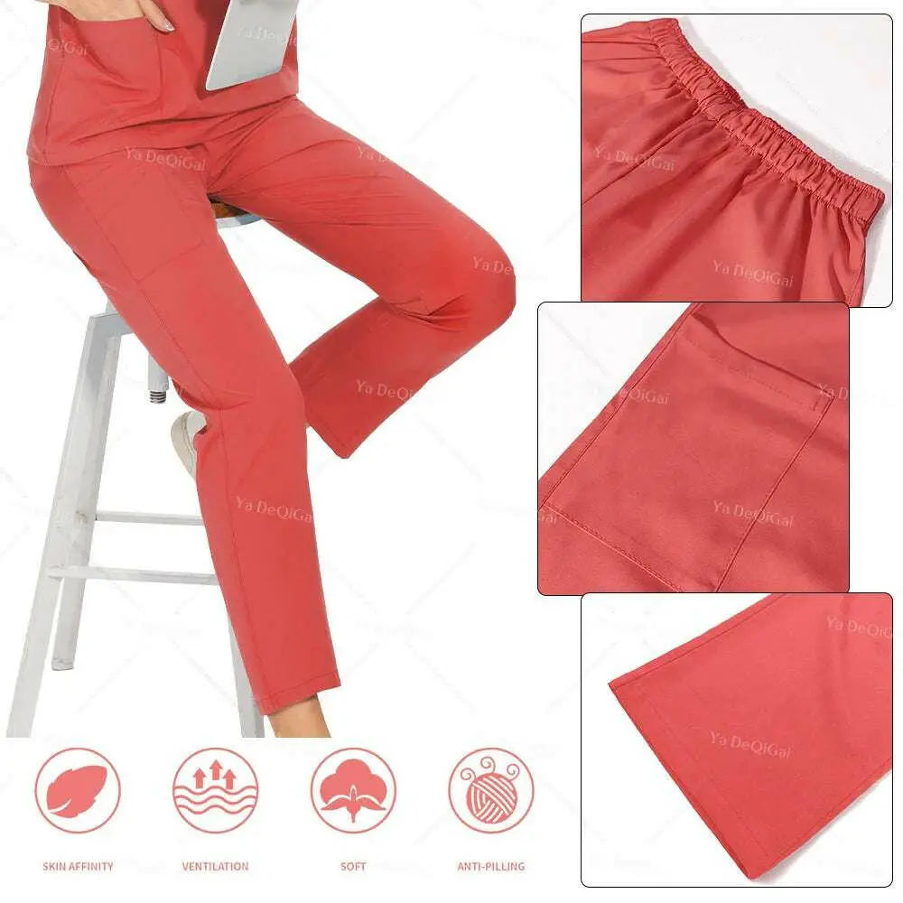 Tissu de qualité supérieure anti-plis Uniformes cliniques Uniformes d'infirmières lavables Ensemble de blouses chirurgicales Poches Pantalon droit