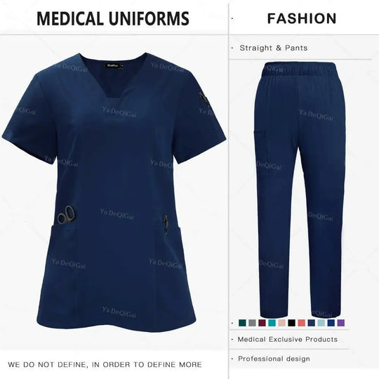 Tissu de qualité supérieure anti-plis Uniformes cliniques Uniformes d'infirmières lavables Ensemble de blouses chirurgicales Poches Pantalon droit