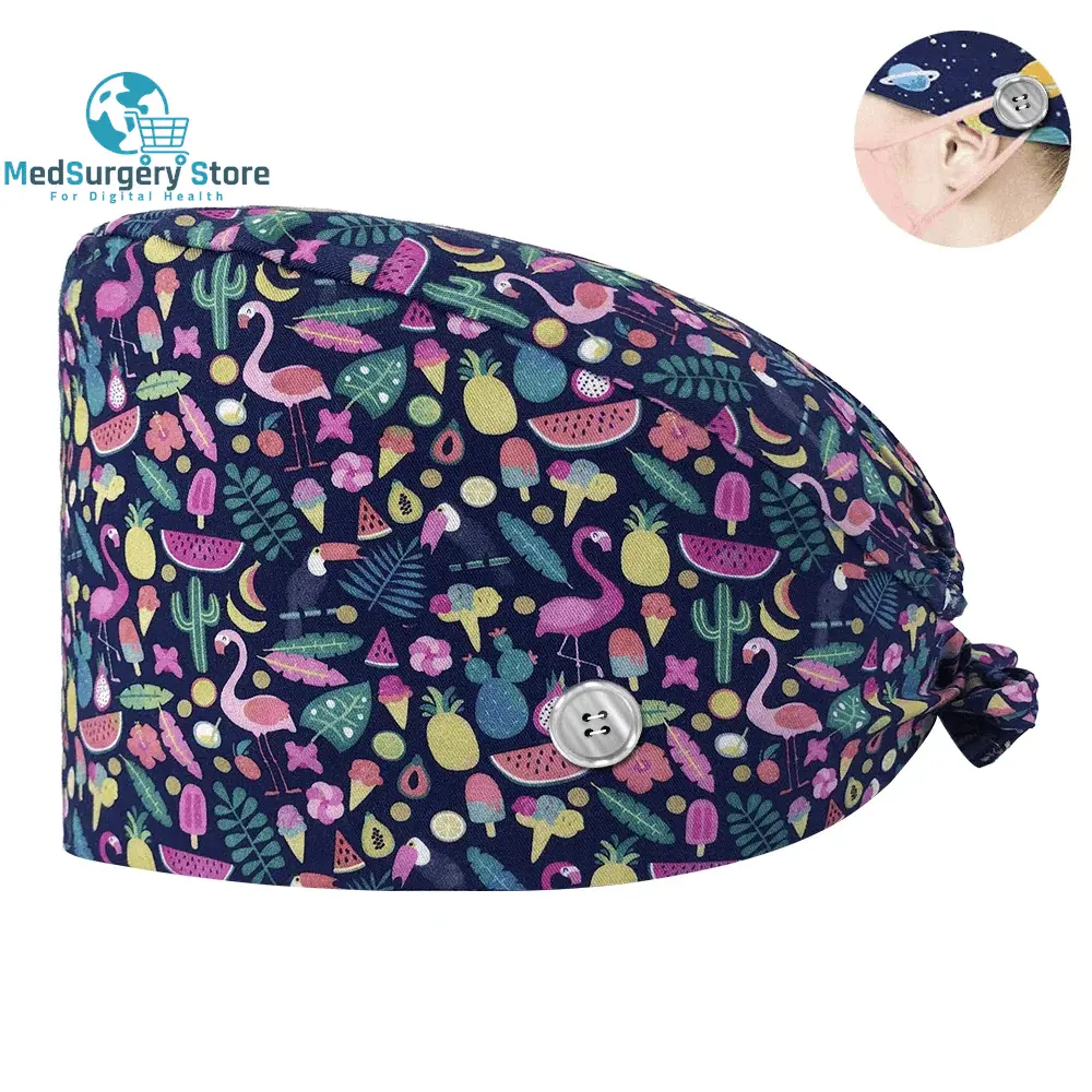 New Scrub Nurse Hat Floral Bouffant Cap Fashion Multicolour Nurse Scrub Caps Adjustable Bandage Turban Surgical Doctor Nurse Hats
