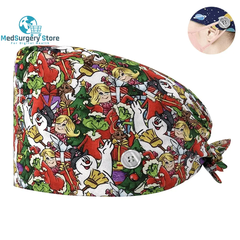 New Scrub Nurse Hat Floral Bouffant Cap Fashion Multicolour Nurse Scrub Caps Adjustable Bandage Turban Surgical Doctor Nurse Hats