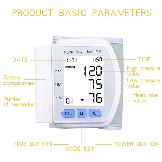 Digital Health Sphygmomanometer, BP Medical Sphygmomanometer, Wrist Cuff, Digital Blood Pressure Monitor, Pulse & Heart Rate Moders - fulfillment - serviceMedSurgery Store For Digital Health1005009640548799 - WHITWhiteDigital Health Sphygmomanometer, BP Medical Sphygmomanometer, Wrist Cuff, Digital Blood Pressure Monitor, Pulse & Heart Rate Meter