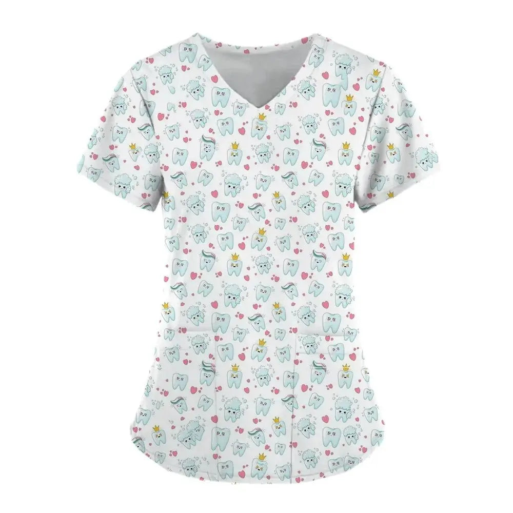 Teeth Print Scrub Tops For Women, Dentist Work Uniform, Women's Scrubs, Hospital Scrubs, 2024dsers - fulfillment - serviceMedSurgery Store For Digital Health1005007655720100 - HSC04J202403197 - XSHSC04J202403197XTooth Print Scrub Tops For Women, Dentist Work Uniform, Women's Scrubs, Women's Scrubs, Hospital Scrubs, 2024