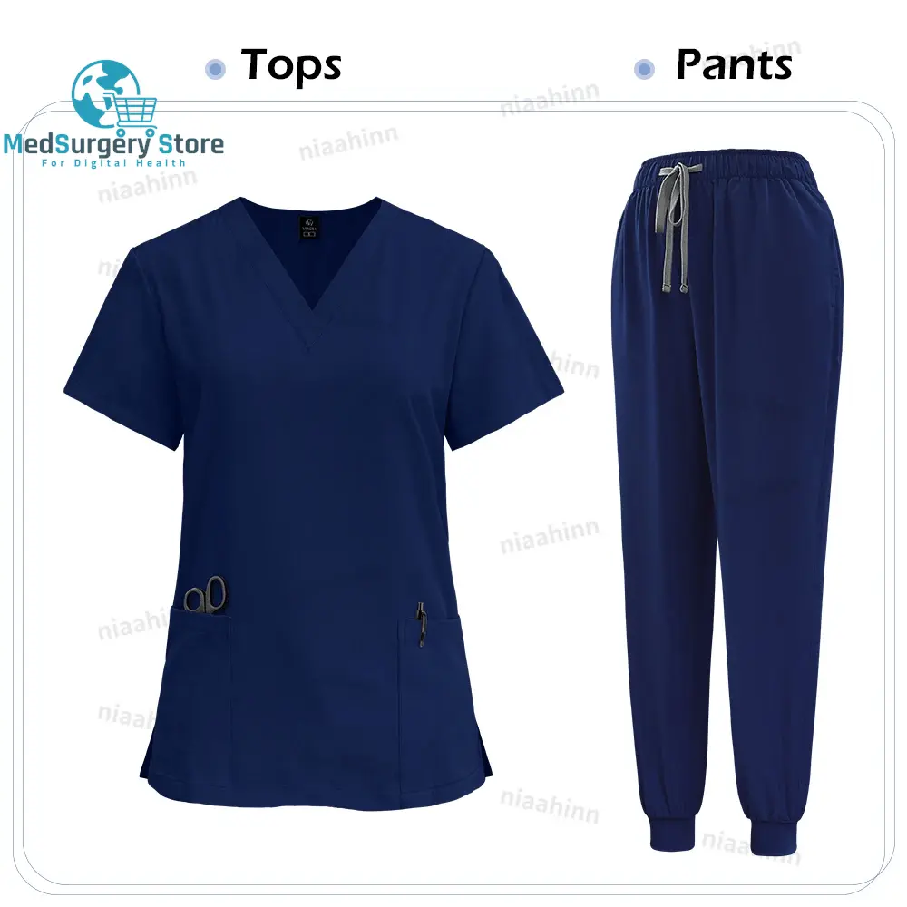 Blouse médicale d'infirmière chirurgicale Blouse de soins de santé de haute qualité à élastique Uniforme de couleur unie Vêtements de travail en gros Unisexe