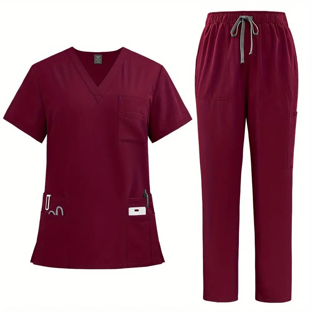 Ensemble médical professionnel pour femmes - Top à encolure en V, coupe confortable, avec poches et pantalon à jambe droite pour médecins et infirmièresdsers - fulfillment - serviceMedSurgery Store For Digital Health601099614988804 - Wine - SWineSEnsemble médical professionnel pour femmes - Top à encolure en V, coupe confortable, avec poches et pantalon à jambe droite pour médecins et infirmières