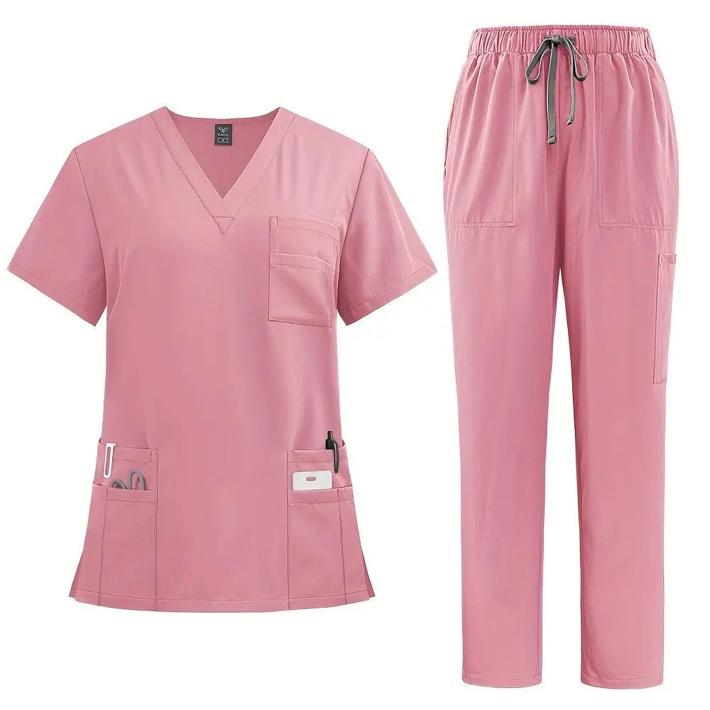 Ensemble médical professionnel pour femmes - Top à encolure en V avec poches et pantalon droit pour médecins et infirmièresdsers - fulfillment - serviceMedSurgery Store For Digital Health601099614988804 - pink - SpinkSEnsemble médical professionnel pour femmes - Top à encolure en V avec poches et pantalon droit pour médecins et infirmières